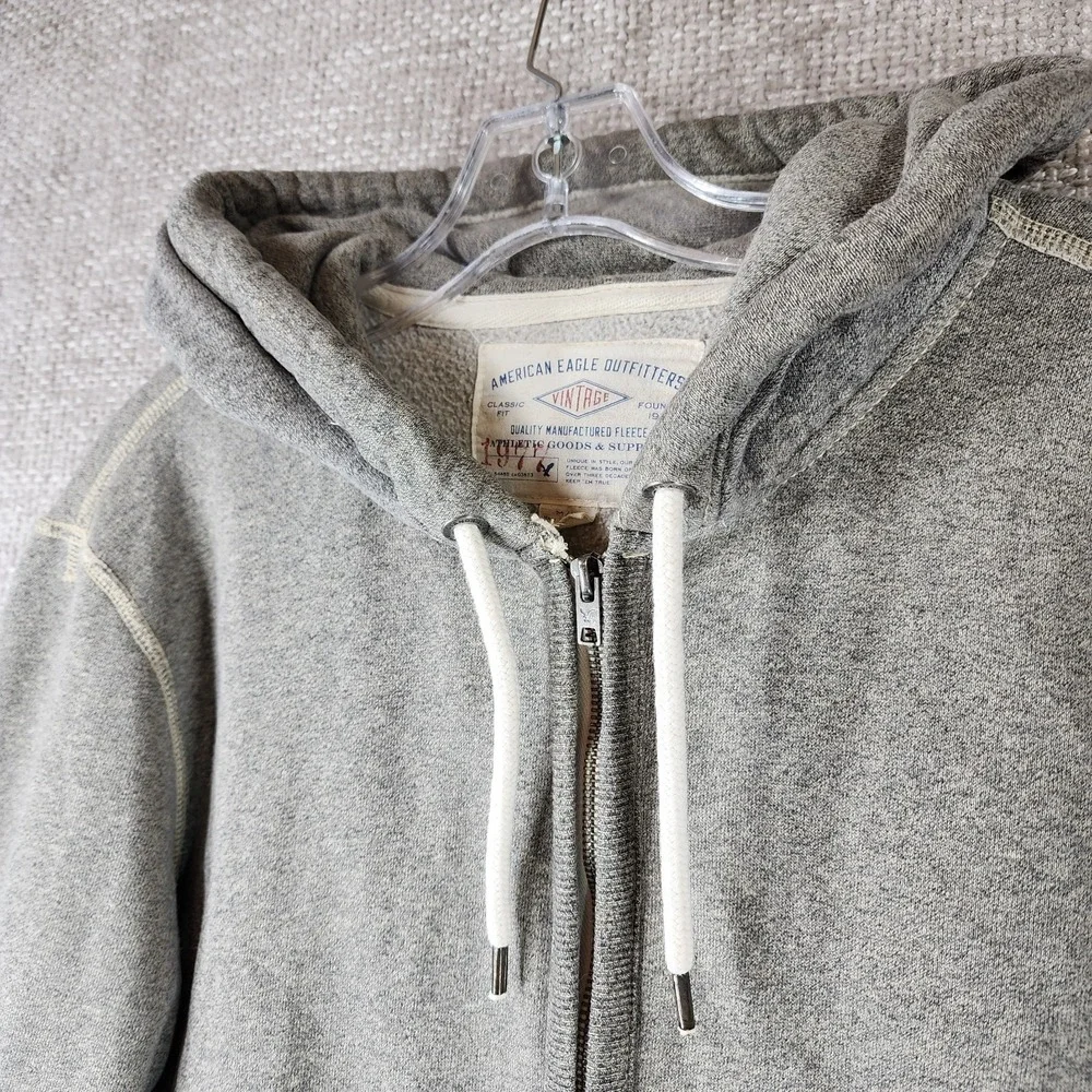 American Eagle Outfitters Hoodie Mens M Gray Full Zip Fleece Vintage‎ 1977